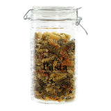 Barattolo in cristallo nero design moderno con pasta colorata per conservazione e organizzazione in cucina