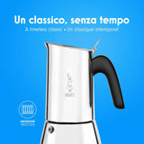 Caffettiera italiana Bialetti acciaio inox con design elegante e manico ergonomico