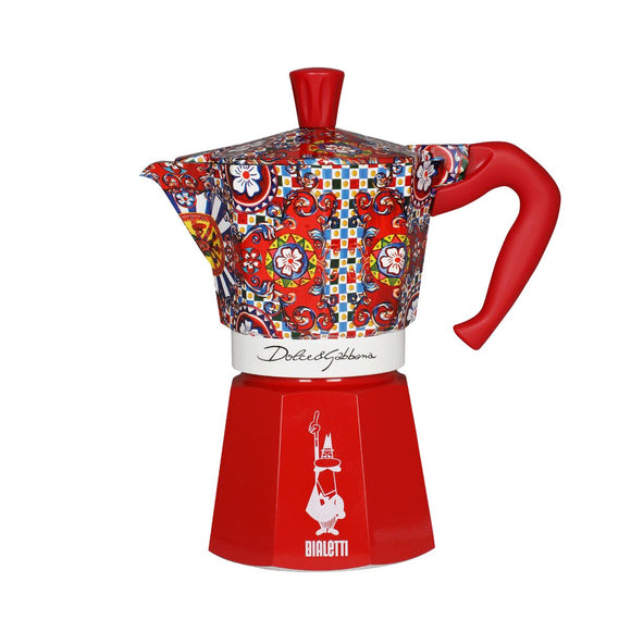 Caffettiera italiana Bialetti 6 tazze in design colorato con manico rosso per preparare caffè aromatico