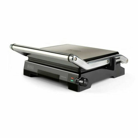 Piastra grill elettrica Black & Decker con superficie antiaderente per cottura uniforme agli alimenti.