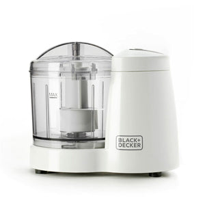 Tritatutto Black & Decker bianco con ciotola trasparente e design compatto per la cucina domestica
