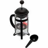 Caffettiera a stantuffo Bodum in vetro trasparente con manico nero e cucchiaio incluso