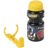 Borraccia Batman bambini in plastica nera con coperchio giallo e holder per biciclette