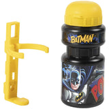 Borraccia Batman bambini con supporto giallo, ideale per giovani appassionati di ciclismo