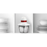 Tritatutto Bosch 400W compatto in bianco e rosso, ideale per tritare cibi in cucina