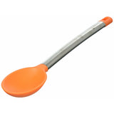 Poggiamestolo acciaio inox con manico arancione in silicone, ideale per la cucina