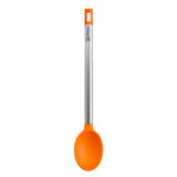 Cucchiaio in silicone arancione con manico in acciaio inox, ideale per usare con il poggiamestolo acciaio inox.