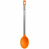 Poggiamestolo acciaio inox con manico arancione, ideale per una cucina moderna e funzionale
