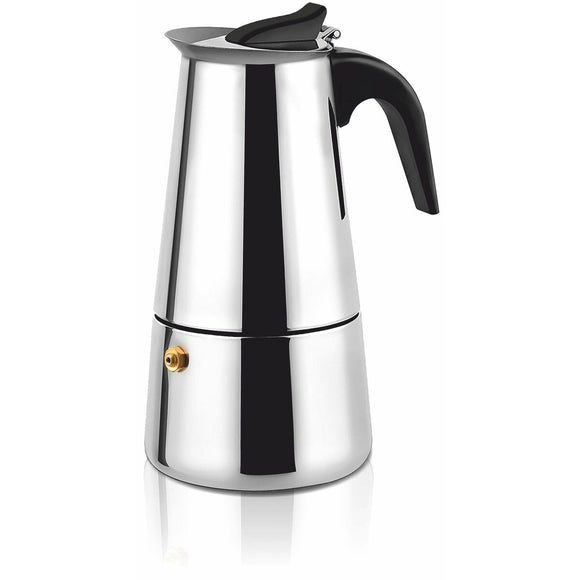 Caffettiera italiana acciaio inox 6 tazze con design elegante e manico ergonomico