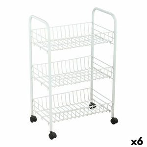 Carrello metallico bianco Confortime a tre ripiani con ruote per organizzazione e conservazione in casa
