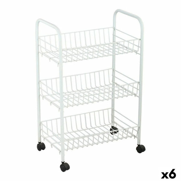 Carrello metallico bianco Confortime a tre ripiani con ruote per organizzazione e conservazione in casa