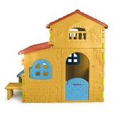 Casa gioco bambini da esterno Feber con design colorato e accesso tramite porta blu e finestre curvilinee
