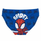 Costume da bagno bambino Spider-Man blu con grafica divertente di Spider-Man e scritta Spidey