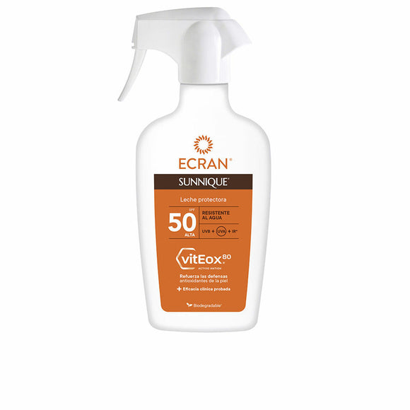 Crema solare SPF 50 resistente all’acqua Ecran in flacone spray per protezione solare efficace