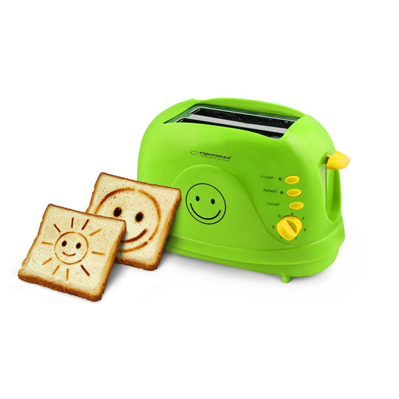Tostapane Esperanza EKT003 verde con design divertente e fette di pane con faccine sorridenti