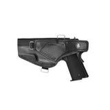 Fondina per Colt 1911 in pelle nera con sistema di ritenzione regolabile per appassionati di caccia