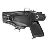 Fondina pistola Guard RMG-23 in pelle nera con fibbie e attacchi robusti per cacciatori
