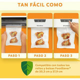 Macchina sottovuoto Foodsaver che mostra il processo di conservazione degli alimenti in tre fasi semplici