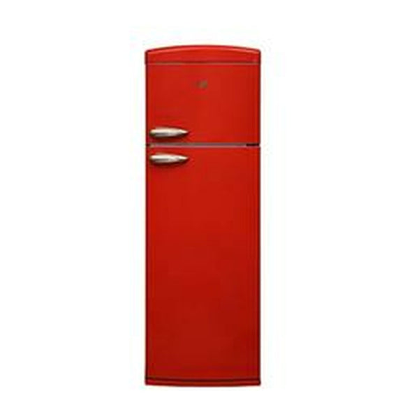 Frigorifero combinato rosso design NEWPOL con maniglie cromate per la tua cucina moderna