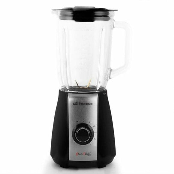 Frullatore da cucina 1,5 litri Orbegozo con caraffa in vetro e base nera elegante