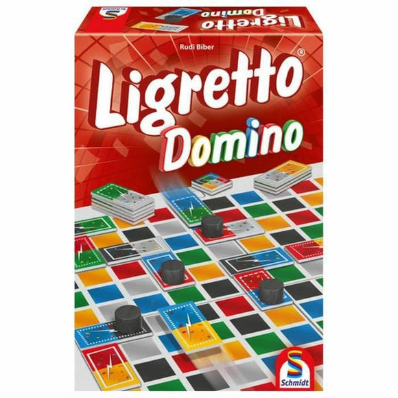 Scatola del gioco da tavolo Ligretto Domino di Schmidt Spiele con tessere colorate e pedine