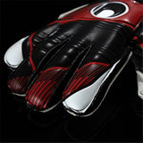 Guanti da portiere uhlsport powerline adulti in nero e rosso con impugnatura antiscivolo e design ergonomico