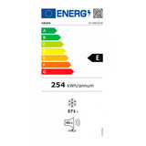 Etichetta energetica di un congelatore a pozzetto 371 litri Haeger con classe E e consumo di 254 kWh/anno