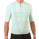 Maglia da ciclismo uomo Hemon in verde chiaro con zip frontale e logo Hemon sul petto