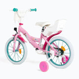 Bicicletta per bambina Huffy rosa con supporto per seggiolino e ruote stabilizzatrici