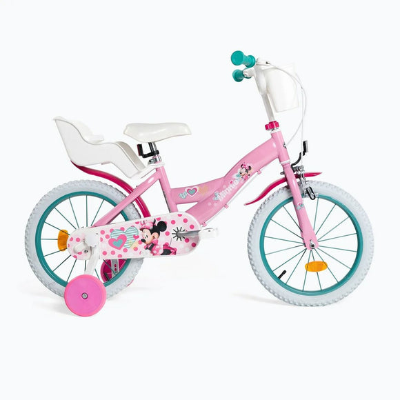 Bicicletta per bambina Huffy rosa con design Minnie Mouse e ruote di supporto per stabilità
