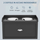 Stazione di alimentazione, 2 ciotole (2 litri ciascuna), in acciaio inox, con cassetto, per cani di taglia grande