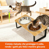 Ciotola Rialzata Doppia per Animali con Supporto in Legno