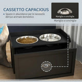 Stazione di alimentazione, 2 ciotole (2 litri ciascuna), in acciaio inox, con cassetto, per cani di taglia grande