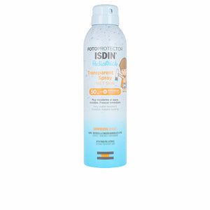 Spray solare corpo SPF 50 Isdin per bambini, resistente all'acqua, application facile su pelle umida