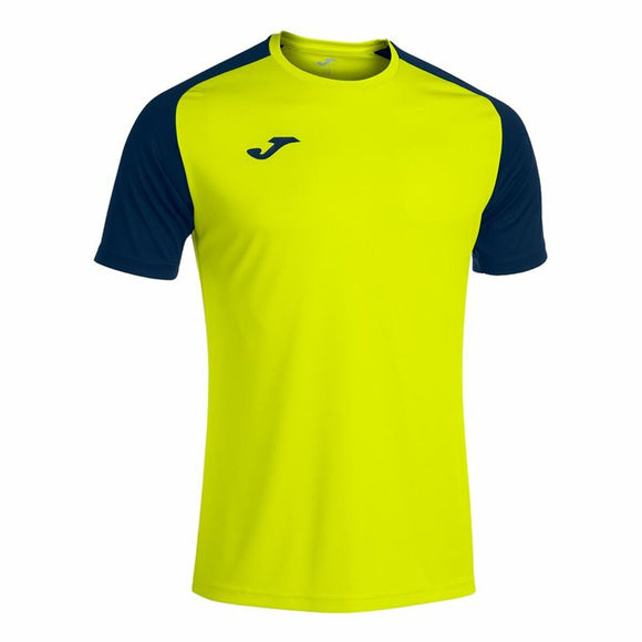Maglia calcio bambino Joma in giallo fluo con maniche blu per giovani sportivi