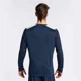 Maglia sportiva bambini maniche lunghe Joma Sport in blu con dettagli bianchi sul retro