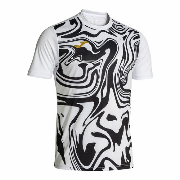 Maglia sportiva uomo Joma a maniche corte con design astratto bianco e nero per il calcio all'aperto