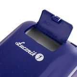 Dettaglio del mini frigo Łucznik 8 litri azzurro con coperchio apribile per facilità d'uso