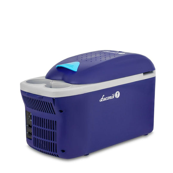 Mini frigo Łucznik 8 litri azzurro, compatto e ideale per picnic e viaggi, con design leggero