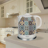 Bollitore ceramica bianco 1,5 litri con motivi decorativi, perfetto per la cucina moderna.