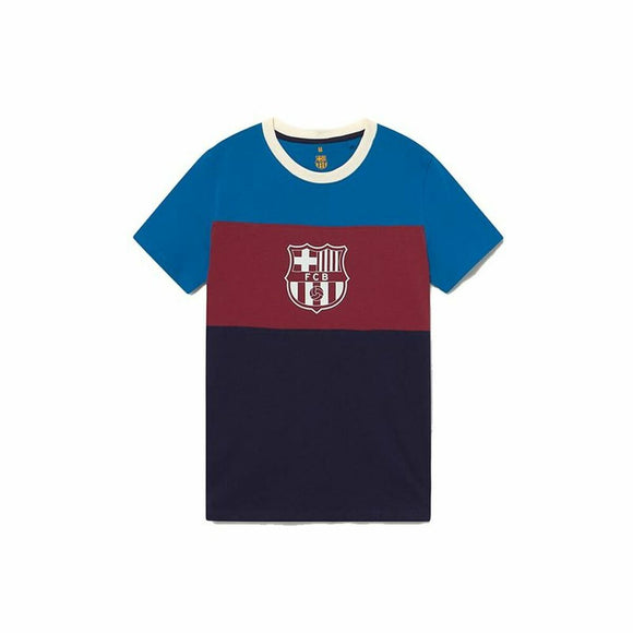 Maglia calcio uomo FC Barcelona con design a strisce blu e granata e logo ufficiale del club