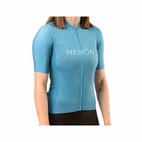 Maglia ciclismo uomo azzurra Hemon con zip frontale e maniche corte per ciclisti