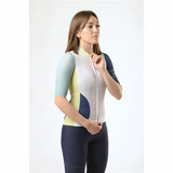 Maglia da ciclismo donna Hemon in stile moderno con maniche corte e zip frontale, ideale per le cicliste.