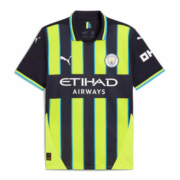 Maglia Manchester City 2024 2025 uomo in blu e giallo, con logo Puma e sponsor Etihad Airways