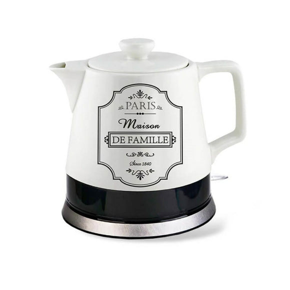 Bollitore ceramica bianco 1 litro con design elegante e base in acciaio inossidabile