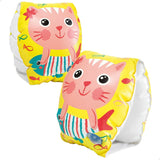 Manicotti gonfiabili bambini con design di gatto colorato, perfetti per divertirsi in acqua.