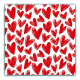 Mascherina igienica bambini riutilizzabile con design a cuori rossi su sfondo bianco