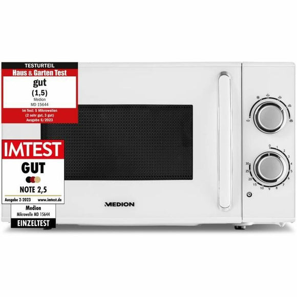 Microonde bianco 700W Medion con comandi a manopola e design elegante per una cucina moderna