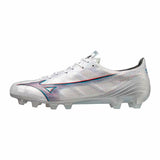 Scarpe da calcio Mizuno Alpha Japan in bianco e blu con suola adatta per campi in erba naturale
