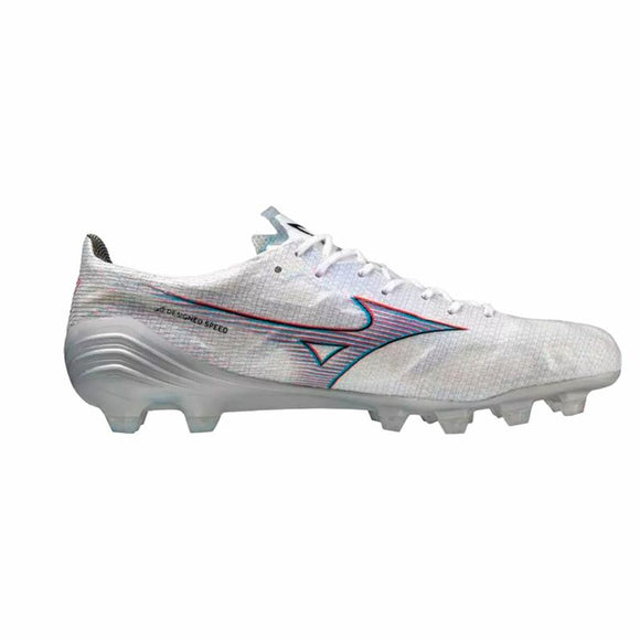 Scarpe da calcio Mizuno Alpha Japan bianche con suola robusta per prestazioni elevate sul campo